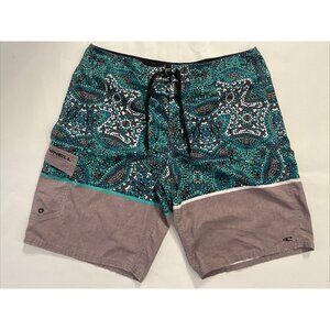 O'Neill‎ Shorts Mens 38 Green Surf Board Swim Trunks Pocket Geometric Drawstring